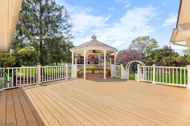 1296 Millstone River Rd, Hillsborough Twp, NJ 08844 - wooden terrace with a gazebo and a ceiling fan