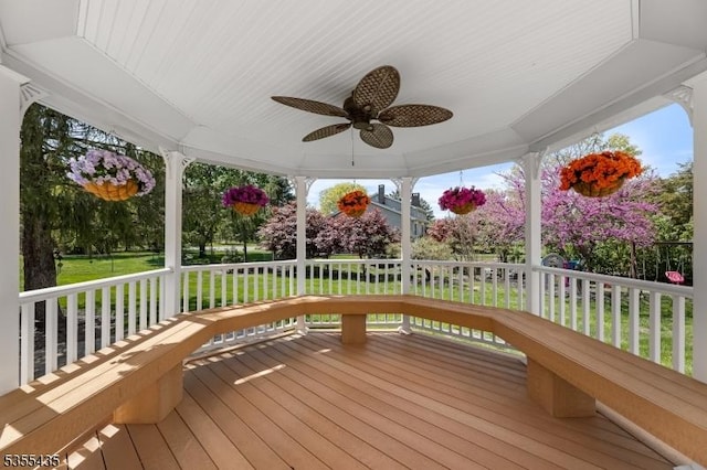1296 Millstone River Rd, Hillsborough Twp, NJ 08844 - wooden deck featuring a ceiling fan and a lawn
