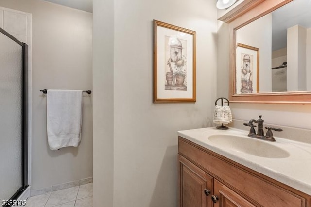 1296 Millstone River Rd, Hillsborough Twp, NJ 08844 - full bath featuring a shower stall, tile patterned flooring, vanity, and baseboards