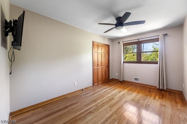 1296 Millstone River Rd, Hillsborough Twp, NJ 08844 - interior space with baseboards, ceiling fan, light wood finished floors, and visible vents