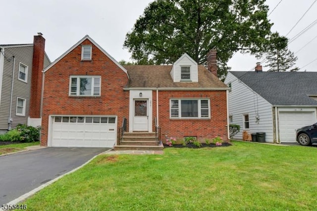 377 Delaware Ave, Union Twp, NJ 07083 - view of front of property featuring brick siding, asphalt driveway, an attached garage, and a front lawn