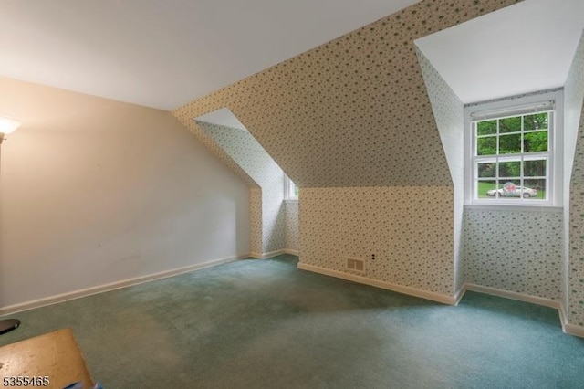 1178 Delaware Dr, Bridgewater Twp, NJ 08807 - bonus room featuring carpet flooring, wallpapered walls, baseboards, and vaulted ceiling