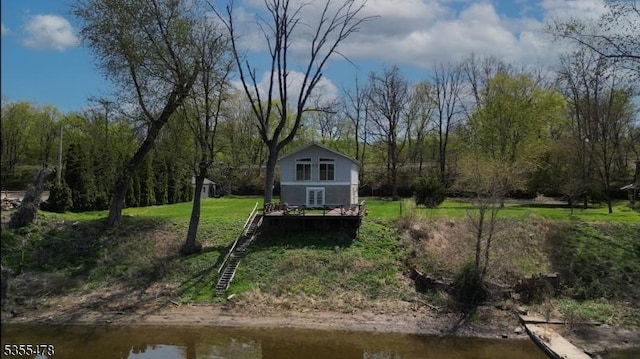 1 Lenape Ln, Harmony Twp, NJ 08865 - view of grassy yard with stairs and a water view