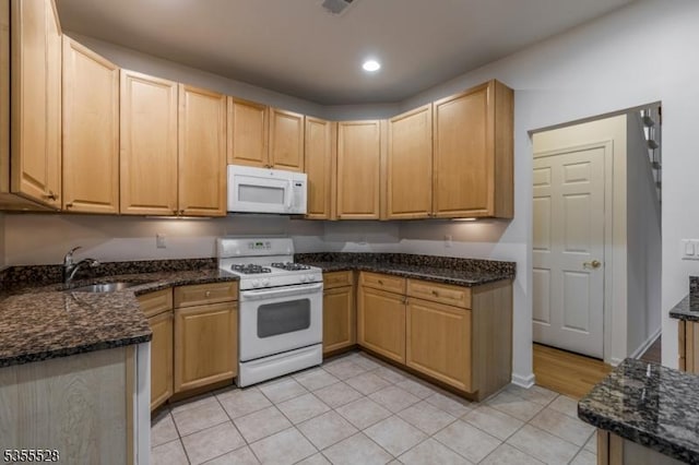 9 Apgar Ct, Raritan Twp, NJ 08822 - kitchen with white appliances, a sink, dark stone countertops, light tile patterned floors, and recessed lighting