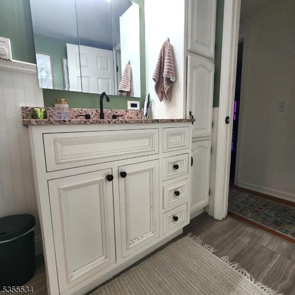 bathroom featuring wood finished floors and vanity