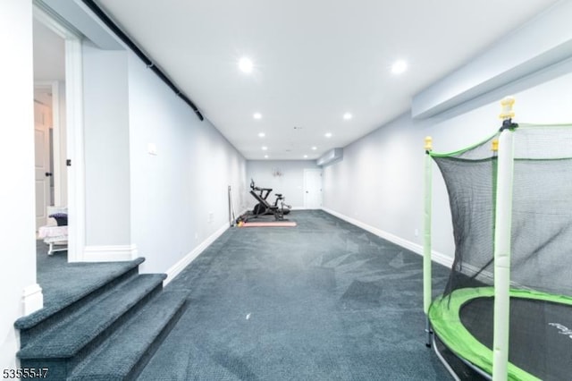 9 Warwick Rd, Chatham Twp, NJ 07928 - workout room with baseboards, recessed lighting, and carpet flooring