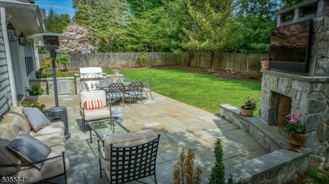 9 Warwick Rd, Chatham Twp, NJ 07928 - view of patio featuring an outdoor stone fireplace and outdoor dining space
