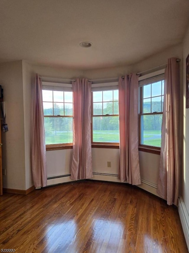 133 River Rd, Montague Twp, NJ 07827 - empty room with a baseboard heating unit, plenty of natural light, and wood finished floors