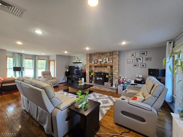 133 River Rd, Montague Twp, NJ 07827 - living area with dark wood finished floors, a fireplace, and recessed lighting