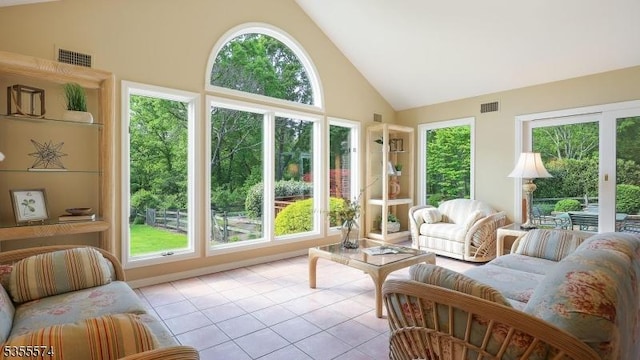10 Stacy Dr, Montgomery Twp, NJ 08502 - sunroom / solarium featuring high vaulted ceiling, tile patterned floors, and plenty of natural light
