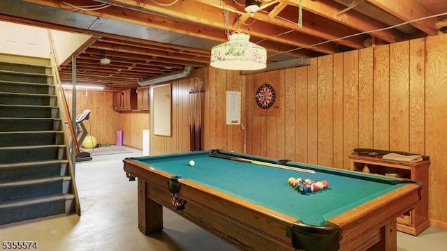 10 Stacy Dr, Montgomery Twp, NJ 08502 - recreation room with pool table, wood walls, and concrete floors