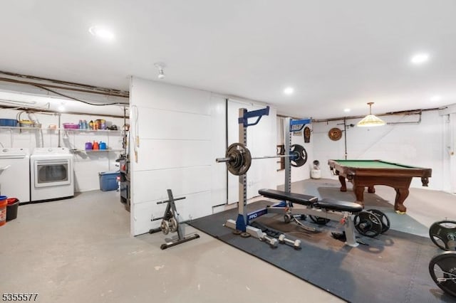 839 Irvington Ave, Hillside Twp, NJ 07205 - exercise room with washer and clothes dryer, pool table, and recessed lighting