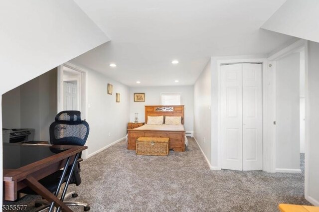 839 Irvington Ave, Hillside Twp, NJ 07205 - bedroom with carpet floors, baseboards, a desk, recessed lighting, and a closet
