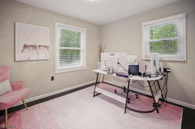 office featuring baseboards and wood finished floors