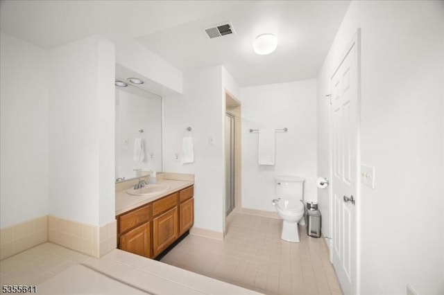 102 Westchester Ter, Clinton Twp, NJ 08801 - full bath featuring toilet, a shower stall, vanity, tile patterned flooring, and baseboards