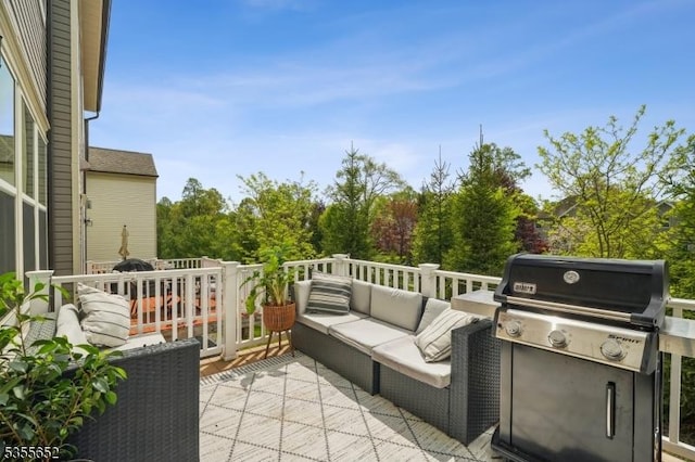 view of patio / terrace with an outdoor living space and area for grilling