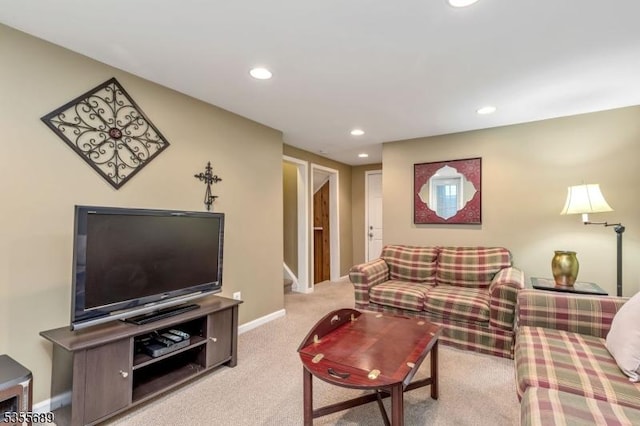 130 Coriell Ave, Fanwood Boro, NJ 07023 - living room with recessed lighting, stairway, carpet, and baseboards