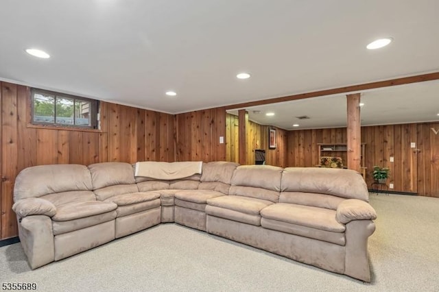 130 Coriell Ave, Fanwood Boro, NJ 07023 - living room with carpet floors, wooden walls, and recessed lighting