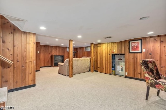 130 Coriell Ave, Fanwood Boro, NJ 07023 - living room featuring recessed lighting, carpet floors, and wooden walls