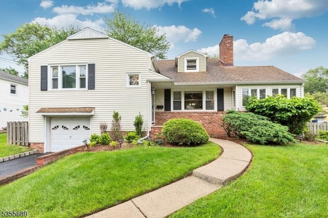 130 Coriell Ave, Fanwood Boro, NJ 07023 - split level home with an attached garage, a chimney, brick siding, driveway, and a shingled roof