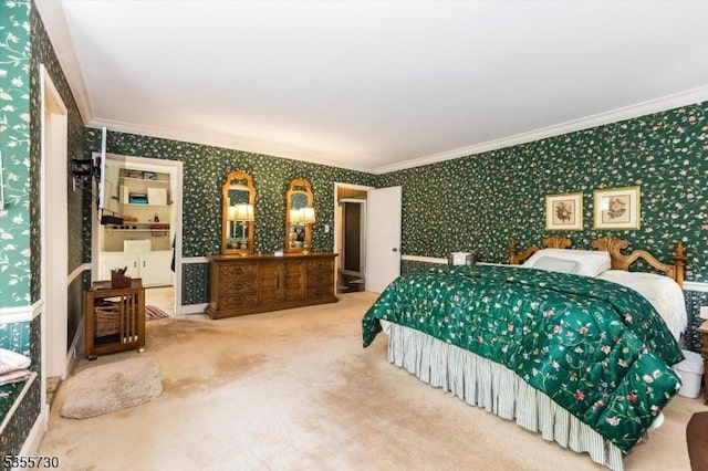 197 Nutley Ave, Nutley Twp, NJ 07110 - carpeted bedroom with ornamental molding and wallpapered walls