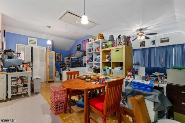194 James St, Morris Twp, NJ 07960 - dining area with attic access, lofted ceiling, and ceiling fan