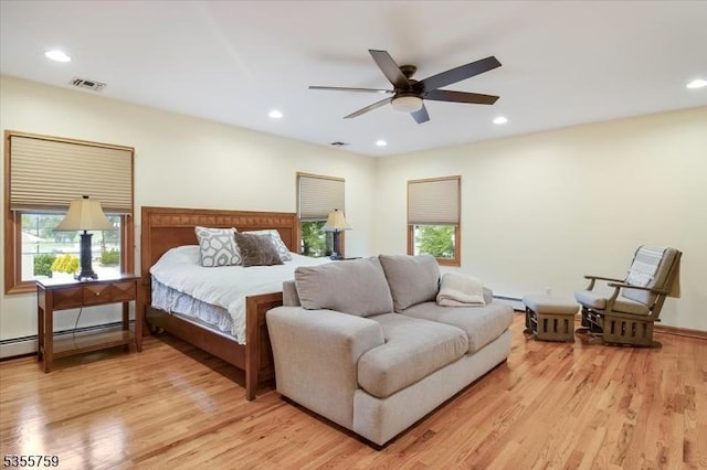 33 Lockwood Pl, Clifton City, NJ 07012 - bedroom featuring baseboard heating, light wood finished floors, recessed lighting, and a ceiling fan