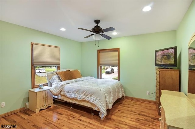 33 Lockwood Pl, Clifton City, NJ 07012 - bedroom featuring light wood-style flooring, recessed lighting, baseboards, and a ceiling fan