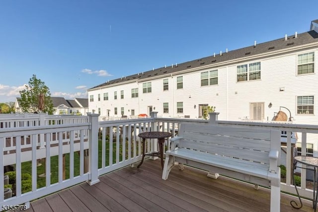 wooden deck featuring a residential view