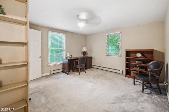 1078 Mountain Ave, Berkeley Heights Twp, NJ 07922 - office space featuring a baseboard heating unit, ceiling fan, and carpet