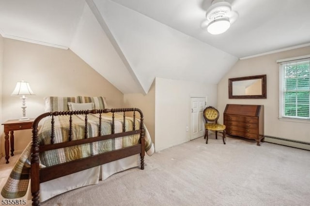 1078 Mountain Ave, Berkeley Heights Twp, NJ 07922 - bedroom with lofted ceiling, carpet flooring, and a baseboard radiator