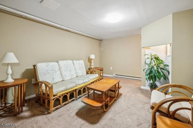 1078 Mountain Ave, Berkeley Heights Twp, NJ 07922 - living area with a baseboard heating unit, carpet floors, and baseboards