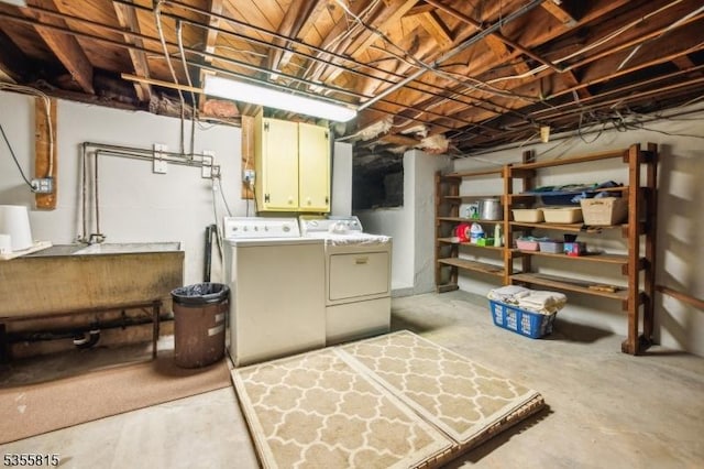 1078 Mountain Ave, Berkeley Heights Twp, NJ 07922 - unfinished basement featuring washing machine and clothes dryer and a sink