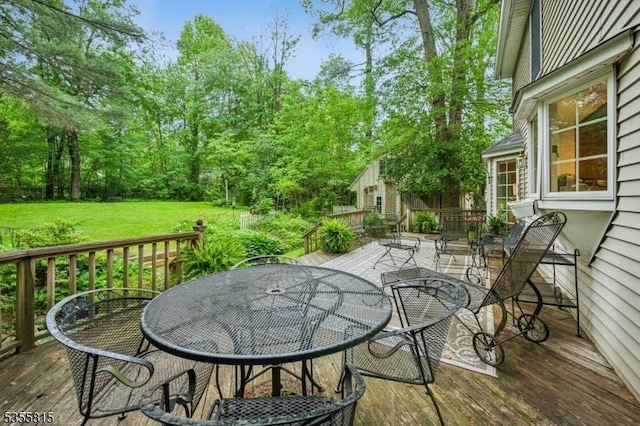 1078 Mountain Ave, Berkeley Heights Twp, NJ 07922 - wooden terrace with outdoor dining area and a lawn