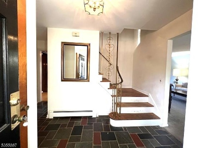 7 Fairhaven Dr, Parsippany-Troy Hills Twp, NJ 07950 - foyer entrance with a baseboard heating unit and stairway