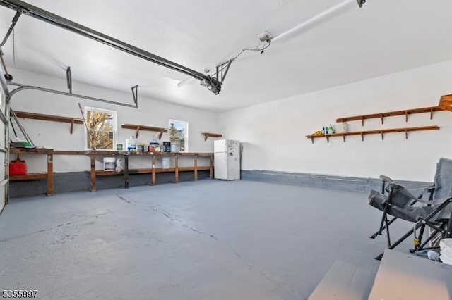 garage featuring a workshop area