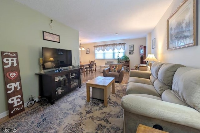 living room with a chandelier