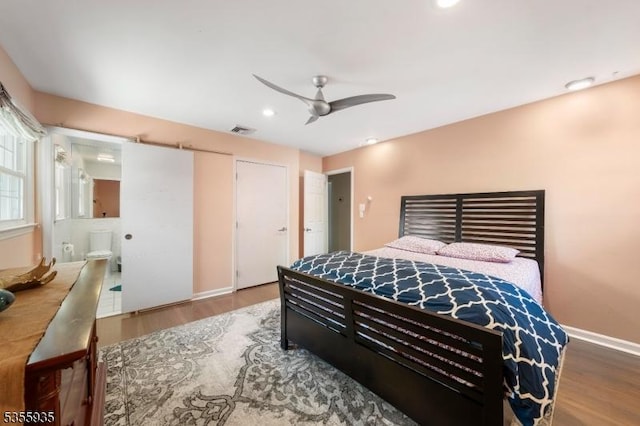 74 Emerald Pl, Clark Twp, NJ 07066 - bedroom with wood finished floors, baseboards, recessed lighting, ensuite bath, and ceiling fan
