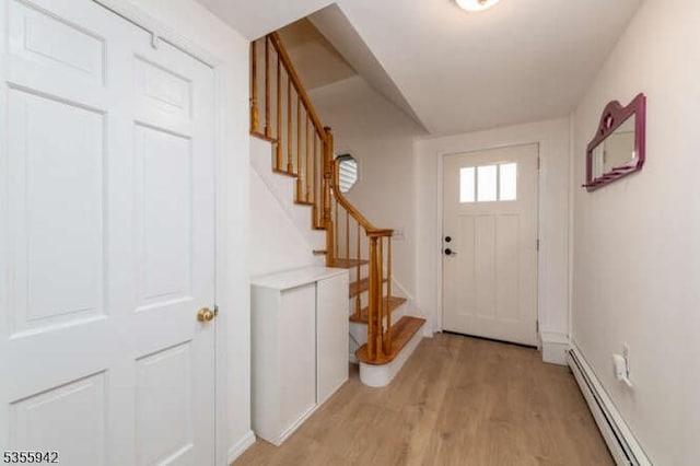 7 Capstan Rd, West Milford Twp, NJ 07480 - entrance foyer with light wood-style flooring, baseboard heating, and stairway