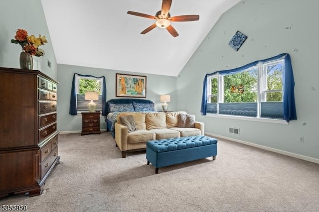53 Woodland Ave, Morris Twp, NJ 07960 - bedroom featuring light carpet, multiple windows, baseboards, and high vaulted ceiling