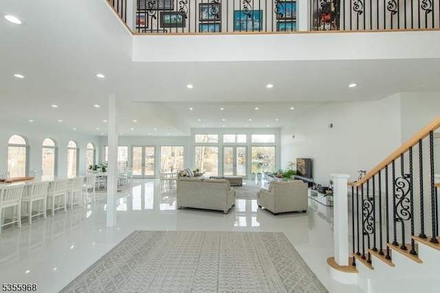 34 W Shore Rd, Mountain Lakes Boro, NJ 07046 - community lobby featuring recessed lighting, a high ceiling, and stairway
