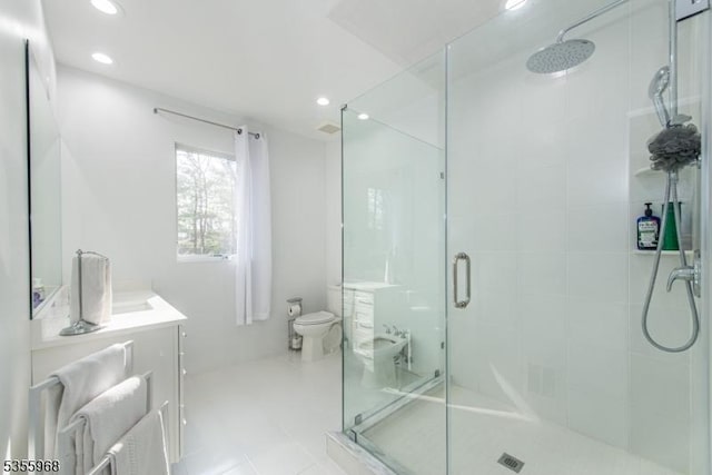 34 W Shore Rd, Mountain Lakes Boro, NJ 07046 - bathroom with a stall shower, toilet, recessed lighting, and a bidet