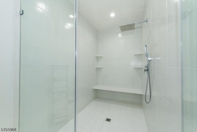 34 W Shore Rd, Mountain Lakes Boro, NJ 07046 - bathroom featuring a stall shower, recessed lighting, and tile patterned flooring