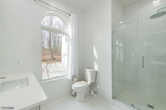 34 W Shore Rd, Mountain Lakes Boro, NJ 07046 - bathroom featuring a shower stall, toilet, and vanity