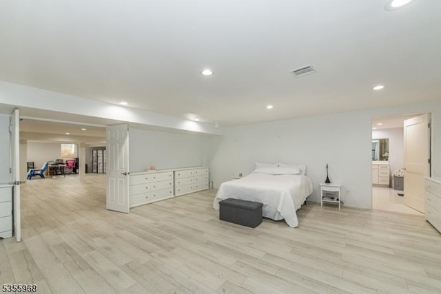34 W Shore Rd, Mountain Lakes Boro, NJ 07046 - bedroom with light wood finished floors, recessed lighting, and connected bathroom