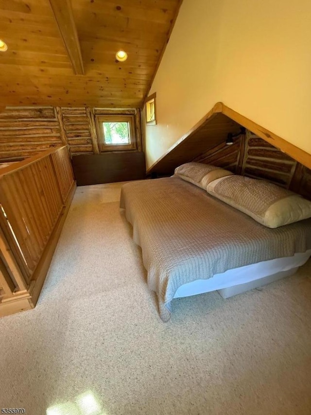217 Bearfort Rd, West Milford Twp, NJ 07480 - carpeted bedroom with wooden ceiling, lofted ceiling, and recessed lighting