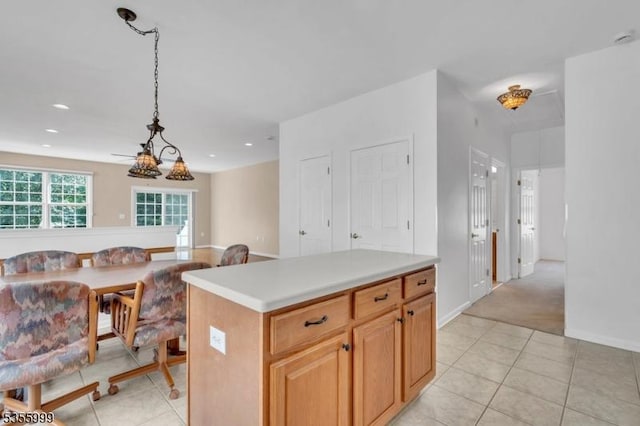 27 Jays Cor, Franklin Twp, NJ 08873 - kitchen with light tile patterned floors, light countertops, hanging light fixtures, and recessed lighting