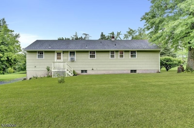 45 Ninth St, Hillsborough Twp, NJ 08821 - rear view of property featuring a yard, a shingled roof, and cooling unit
