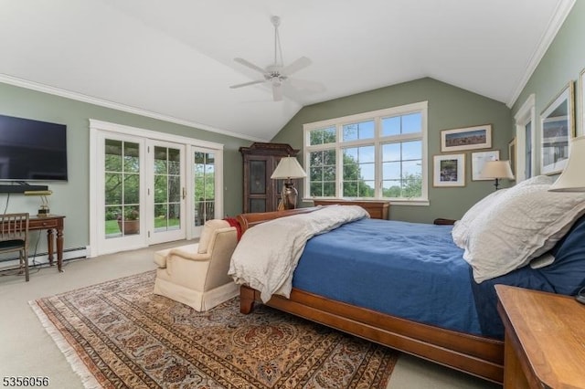 12 Woodland Rd, Franklin Twp, NJ 08867 - carpeted bedroom featuring access to outside, ornamental molding, vaulted ceiling, multiple windows, and french doors