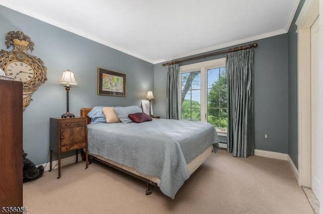 12 Woodland Rd, Franklin Twp, NJ 08867 - bedroom featuring light colored carpet, ornamental molding, baseboards, and a baseboard radiator